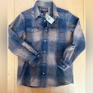 Johnston & Murphy Boys Size Medium Blue Plaid Button Down Shirt NWT